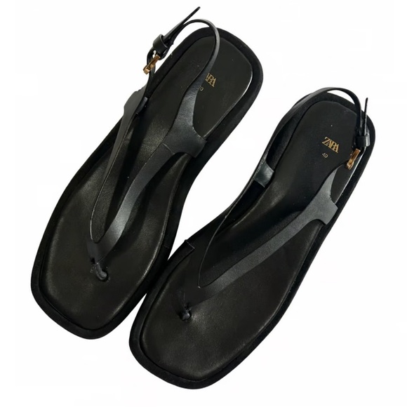 FLATFORM LEATHER SANDALS Black ZARA - Picture 8 of 12